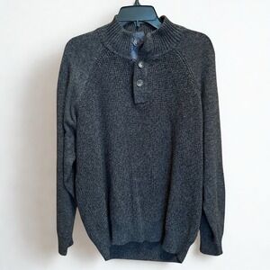 Weatherproof Vintage Men's 1/4 Button Cable Knit Sweater‎ Gray/brown XL Cotton